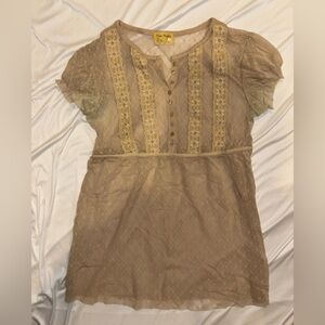 Free People Beige Lace Detail Top